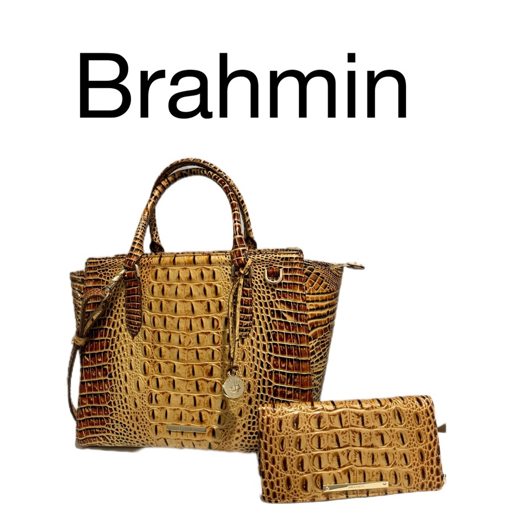 💥✅Authentic Brahmin Genuine Leather Toasted Bag & Wallet Bundle